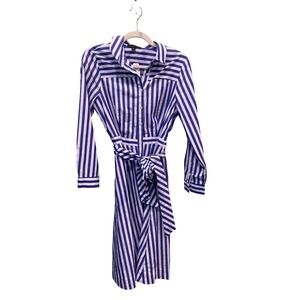 J.Crew Womens Blue White Striped Tie Waist Button Front Shirt Dress H7791 Size 8